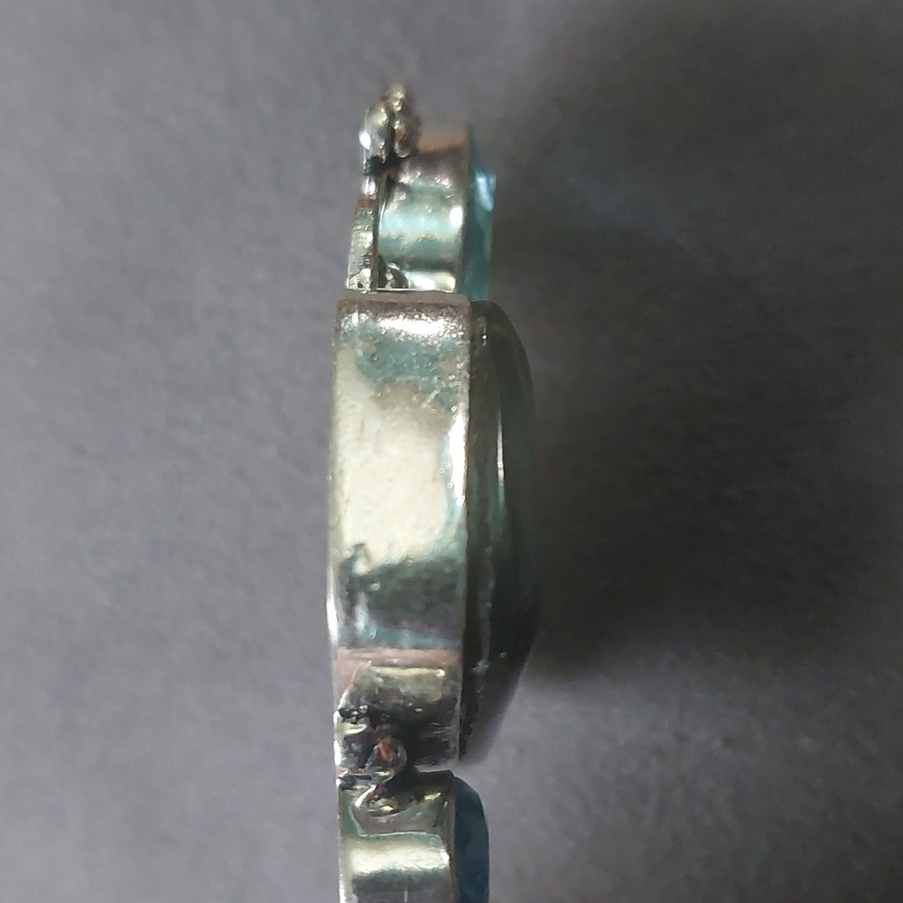 Three Stone Blue Aqua Rhinestone Western Multi Color Silver Toned Pendant - Picture 6 of 17